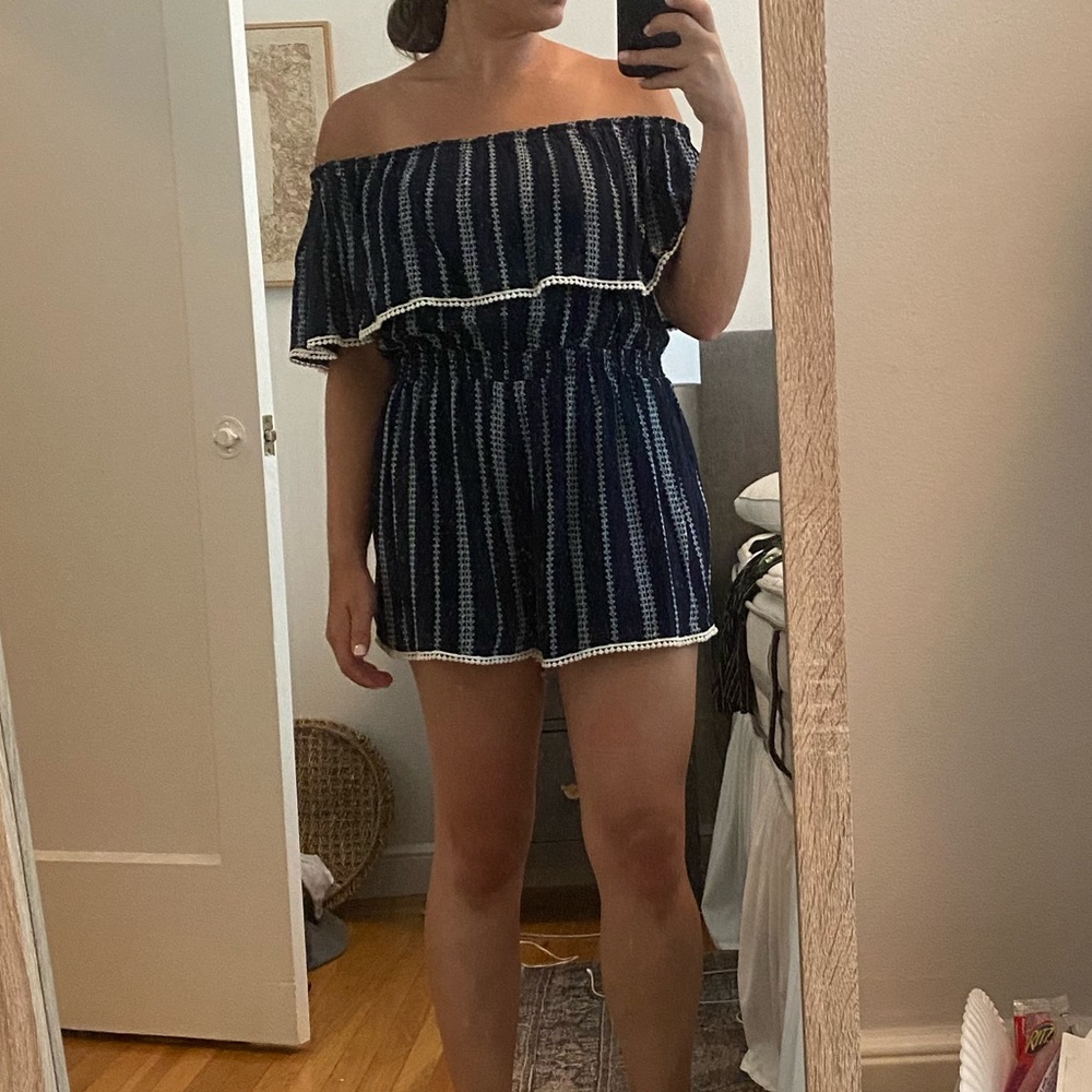 Lulus navy off the shoulder romper size M